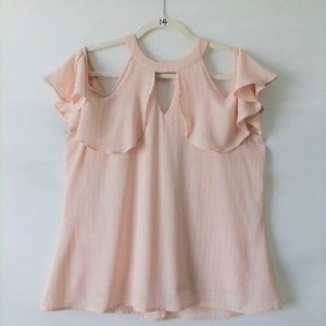 Candie's Womens Light Pink Cold Shoulder Ruffle Halter Blouse Top Size L
